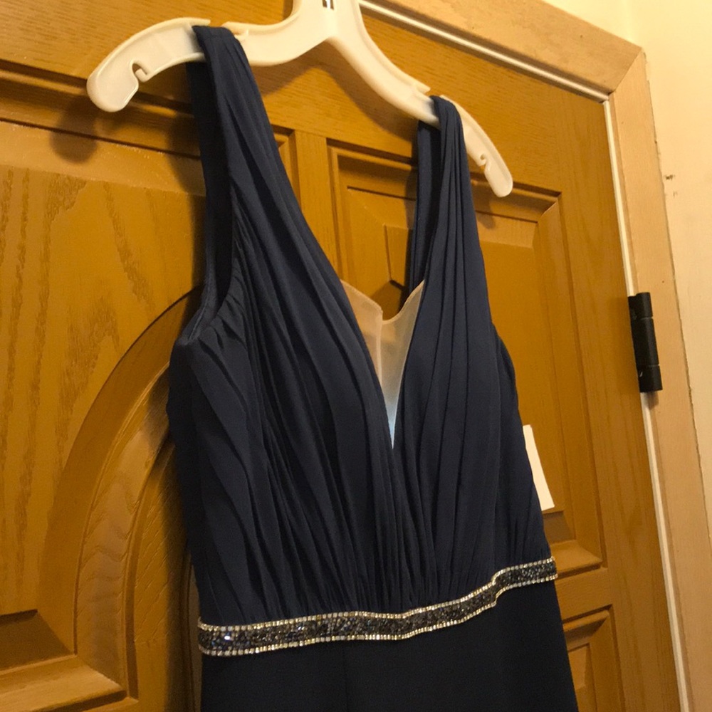 Chiffon and Crepe Plunge Front Gown Modesty Panel